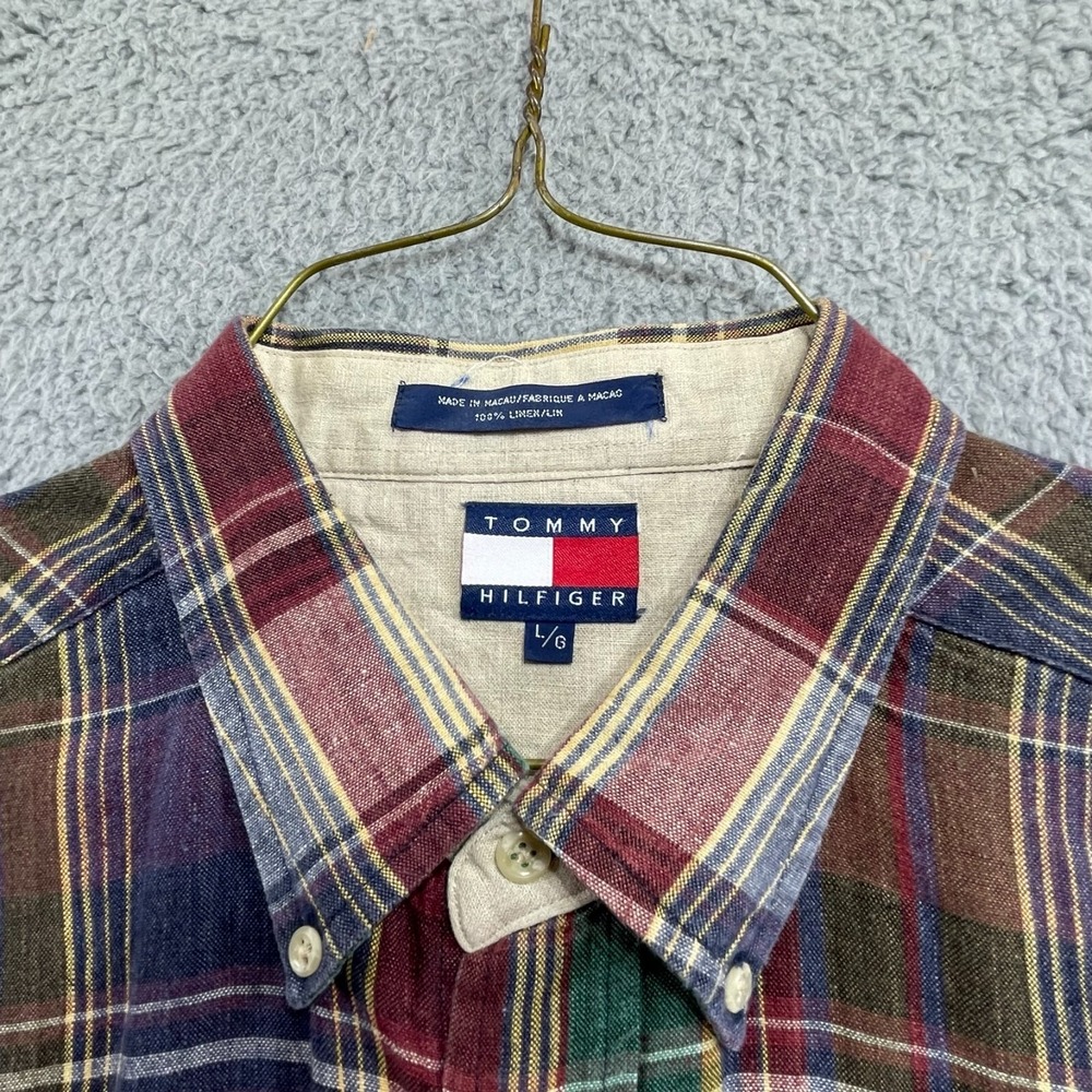 Tommy Hilfiger Shirt Large Button-Down Men's Purple Blue Green Red Plaid‎ - Picture 2 of 15